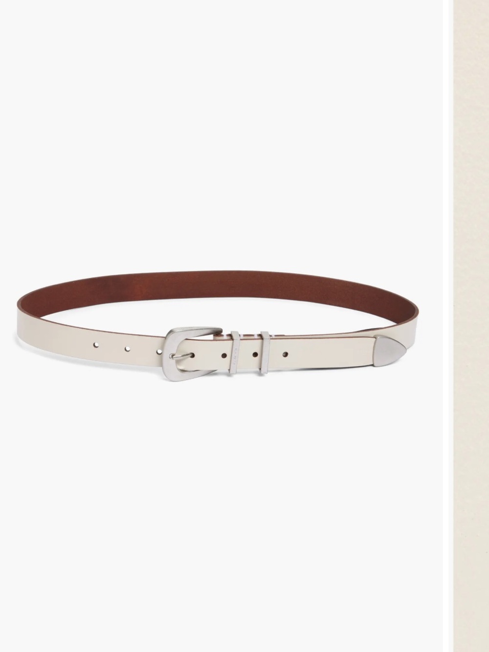 AllSaints Gypsum White Cream Calf Skin  Leather Belt with Silver Buckle Size M